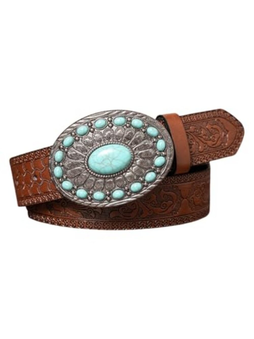 Women's Western Cowgirl Belt Floral Vintage Leather Buckle Waist